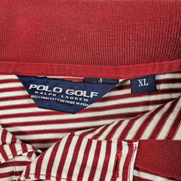 Polo Golf Ralph Lauren Red White Stripe Pima Cotton Shirt XL Spring Meadows - Picture 3 of 7